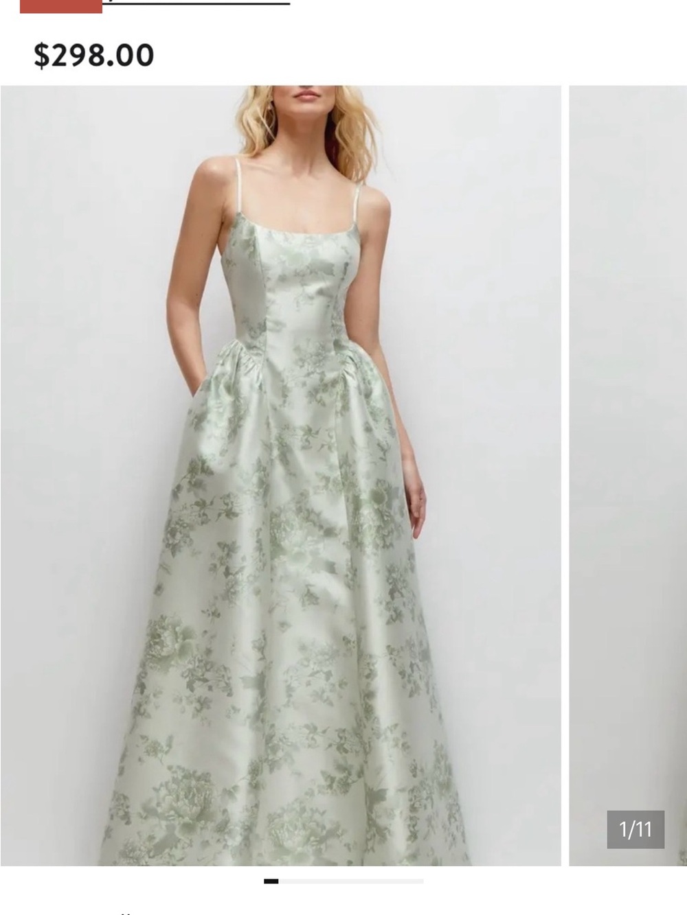 Dessy Collection Pale Sage Satin Floral Jacquard Ball Gown